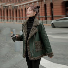 Women's Pure Lamb Wool Solid Color Coat With Fur