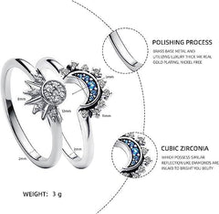 Sun And Moon Rings Couple Rhinestones Ring For Love Valentine's Day Jewelry