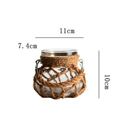 Hand-woven Hemp Rope Glass Transparent Vase