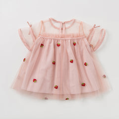 Orange Strawberry Embroidered Dream Gauze Skirt