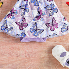 Little Girl Butterfly Print Dress Romper Skirt Scarf Two-piece Set