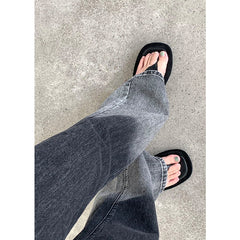 Gradient High Waist Washed Dark Skinny Washed Straight Jeans Trousers Women