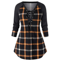 New cute Wine Red Spring And Autumn Printed Plus Size Long Sleeve Plaid Dress for young adult