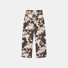 Womens Retro Washed Denim Jeans With Cow Print