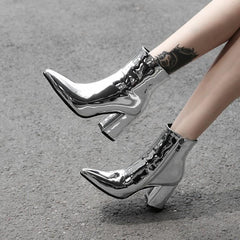 Working thick heel gold and silver plus size short boots