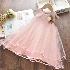 Summer Cute Princess Style Children's Dress With Embroidery Mesh