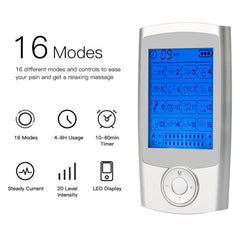 Digital Physiotherapy TENS Machine EMS Unit 16Mode Pulse Massage Body Muscle Electroestimulador Pads Best Pain Relief Shock Wave