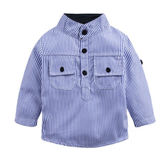 Handsome boy's blue stripe shirt and jeans trousers suit