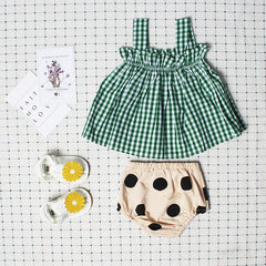 Plaid Sleeveless Sling Top Bread Pants Girls Set