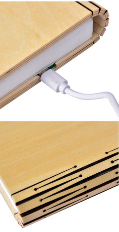 LED Night Light Folding Book Light USB Port Rechargeable Wooden Magnet  Lamp