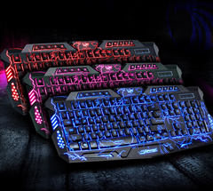 J10 Tricolor Backlight Wired Gaming Keyboard and Mouse Set with Colorful LED Lighting and Russian Layout