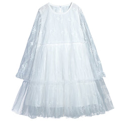 Girls puff sleeve super fairy white gauze skirt