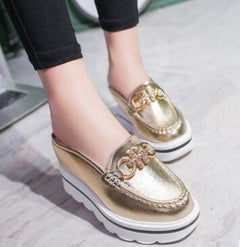 Summer new product 2021 Baotou high-heeled slippers female wedge with thick bottom half drag inside increased muffin sandals fashion women's shoes
