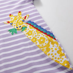 European and American Girl Dress Embroidered Giraffe