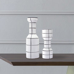 Modern Simple Nordic Creative Home White Ceramic Vase Fashion Stripe Handicraft Ornament Home Decoration
