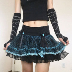 Tight Waist Leopard Print Lace Bow Umbrella Skirt A-Line Skirt Women