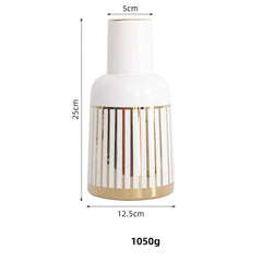 Gold-Plated Ceramic Vase Ornaments Golden Stripes Green Plant Hydroponic Flower Device
