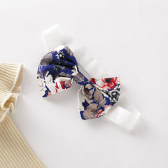Cross-Border Children's Apricot Pit Strip Long-Sleeved Flower Printed Trousers Three-Piece Set