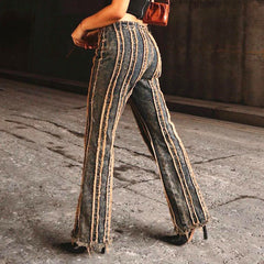 Mid-Rise Fashion Jeans With Raw Edges And Straps