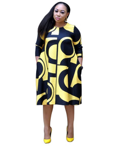 Women's fashionable Purple Printed Round Neck Mid Sleeve Plus Size Dress