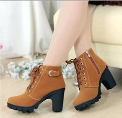 Cross-lace Thick-heel Martin Boots