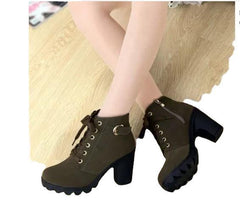 Cross-lace Thick-heel Martin Boots