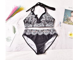 Printed Swimsuit Retro Bikini With Back Straps