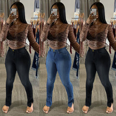 Jeans High-Rise Slim-Fit Split-Leg Pants