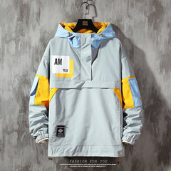 Men's Plus Size Print Color Block Hooded Jacket