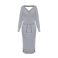 new SEXY RED Autumn And Winter Knitted Slim Double V-Neck FALL Sweater DRESS FOR WOMEN