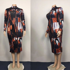 Printed Bag Hip Skirt Plus Size Dress