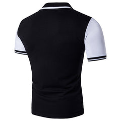 Casual Black And White Contrast Lapel Short Sleeve Plus Size