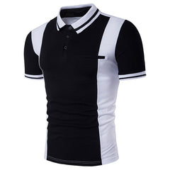 Casual Black And White Contrast Lapel Short Sleeve Plus Size