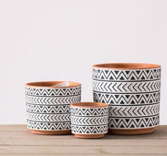Ceramic Vase Decoration Sample Room Ins Red Pottery Geometric Machine Carved Flower Pot Breathable Clay Simple Mud Tile Pot Succulent