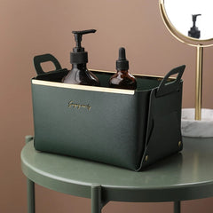Nordic Desktop PU Leather Large Storage Box Folding Living Room Bedroom Sundries Jewelry Key Tray Decor Cosmetic Storage Baskets