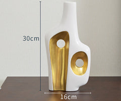 Luxury Ceramic Vase Decoration Desktop Flower Arrangement Abstract Art Double Mouth White Floral Modern Home Decoration Wedding