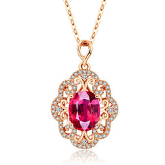 Silver Plated Rose Gold Pigeon Blood Red Necklace