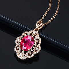 Silver Plated Rose Gold Pigeon Blood Red Necklace