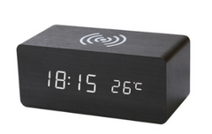 Factory Wholesale Smart Wireless Charging Sound Control Environmentally Friendly Mute Led Wooden Clock Wooden Home Electronic Alarm Clock
