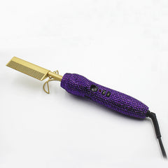 Hairdressing Comb Straight Curl Set With Glass Rhinestone Dual-Purpose Gold Diamond-Set Straight Hair Comb Hair Straightener