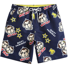 Loose Quick-Drying Printed Straight Striped Blue Summer Beach Casual Shorts