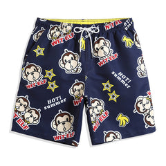 Loose Quick-Drying Printed Straight Striped Blue Summer Beach Casual Shorts