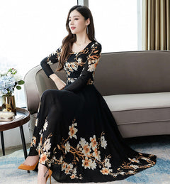 Printed Temperament Plus Size Women's Floral Long Skirt And Large Swing Dress
