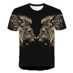 Urban Safari Men's Lion T-Shirt - 3D Printed Animal Graphic Tee, Gold/Black Streetwear, Short Sleeve Crew