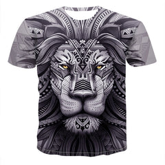 Urban Safari Men's Lion T-Shirt - 3D Printed Animal Graphic Tee, Gold/Black Streetwear, Short Sleeve Crew