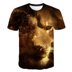 Urban Safari Men's Lion T-Shirt - 3D Printed Animal Graphic Tee, Gold/Black Streetwear, Short Sleeve Crew