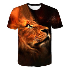 Urban Safari Men's Lion T-Shirt - 3D Printed Animal Graphic Tee, Gold/Black Streetwear, Short Sleeve Crew