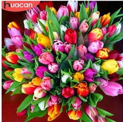 Huacan Full Square   Round Diamond Painting 5D Tulip Diy Diamond Embroidery Mosaic Flower Craft Home Decor
