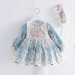 Long-Sleeved Dress, Lace And Crocheted Girl'S Princess Dress, Spanish Style Embroidered Children'S Dress