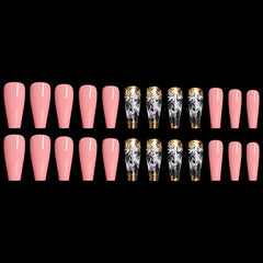 Artistic Pink Smoke Pattern Fake Nail Patch, Long Coffin Type A European And American Ballet Type A Boxed
